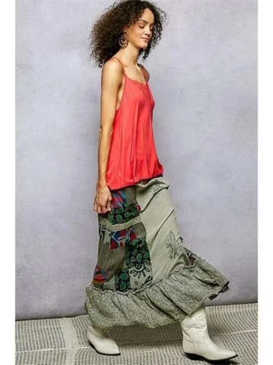 POL Printed Patchwork Embroidered Ruffled Skirt - Picture 6 of 7